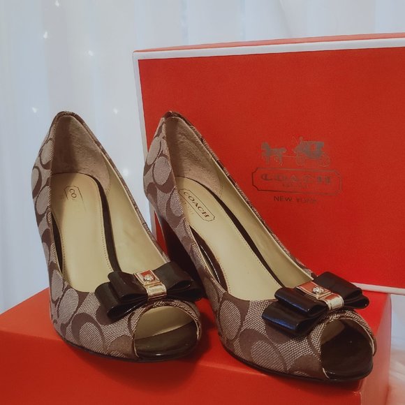 Coach Chestnut Brown Open Toe Wedge Heels 6.5 - Picture 1 of 6
